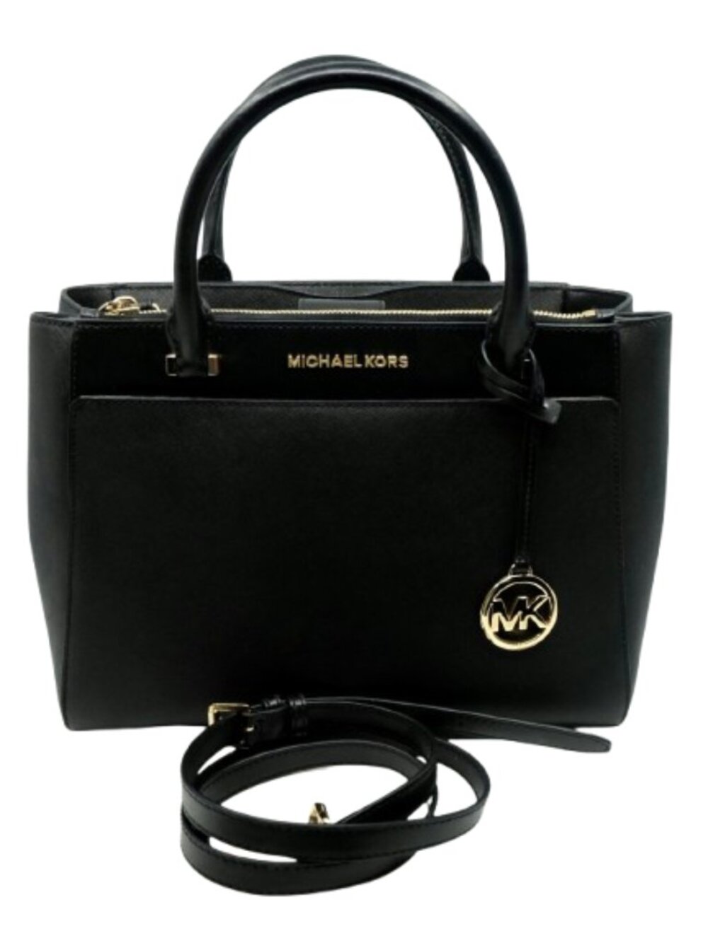 MICHAEL KORS~Gibson Satchel~BLACK SAFFIANO LEATHER 3 COMPARTMENT SHOULDER BAG
